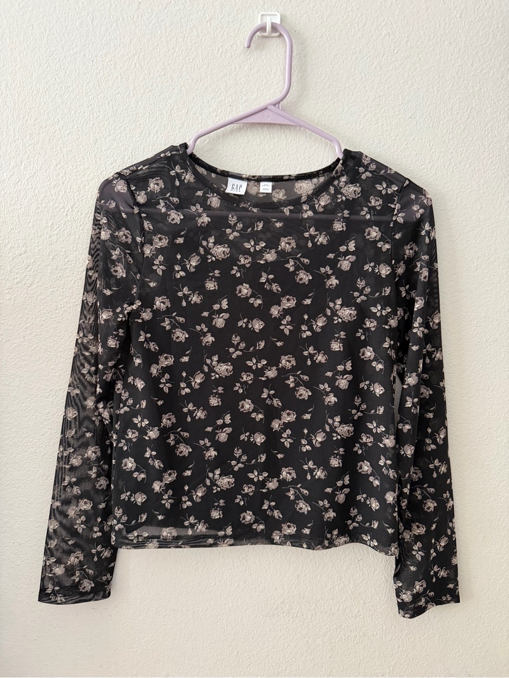 GAP Black Floral Mesh Long Sleeve Top - Beige Floral